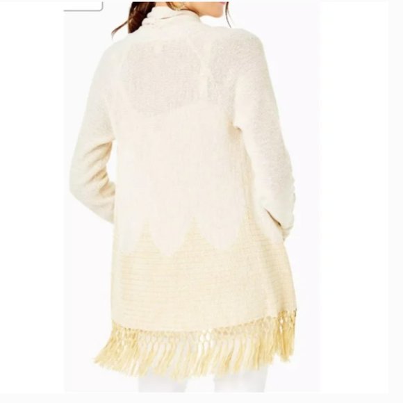 Lilly Pulitzer Tatum Long Fringe Cardigan size Large NWT in Gold Metallic - Picture 2 of 9